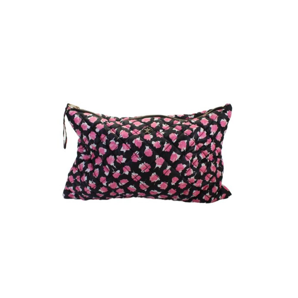 Kate Spade New York Womens Floral Print Quilted Cosmetic Travel Bag Black Pink